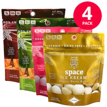 Load image into Gallery viewer, 4-Pack Organic Vanilla &amp; Strawberry Space Ice Kream / Savory &amp; Chipotle Lime Coconut Jerky