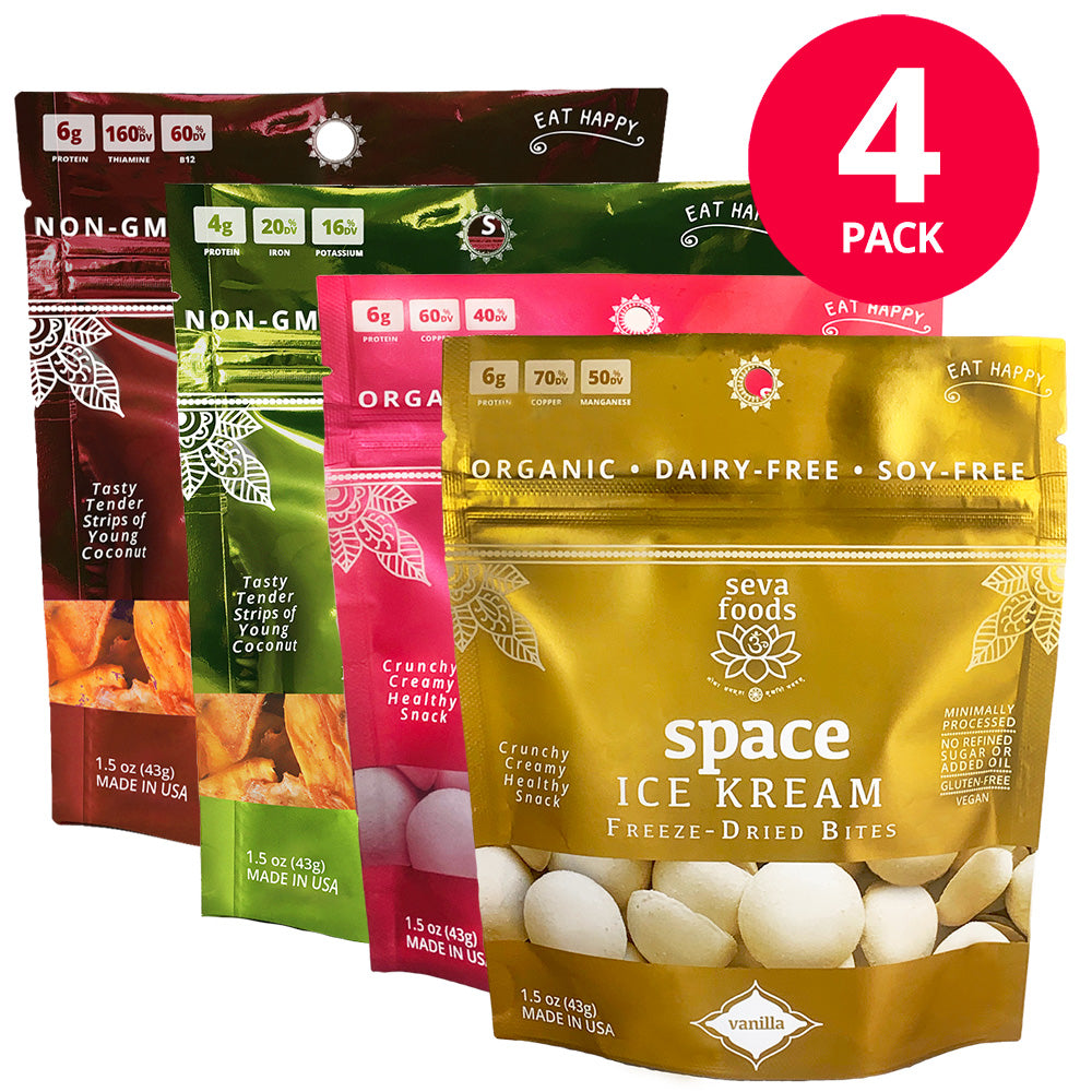 4-Pack Organic Vanilla & Strawberry Space Ice Kream / Savory & Chipotle Lime Coconut Jerky